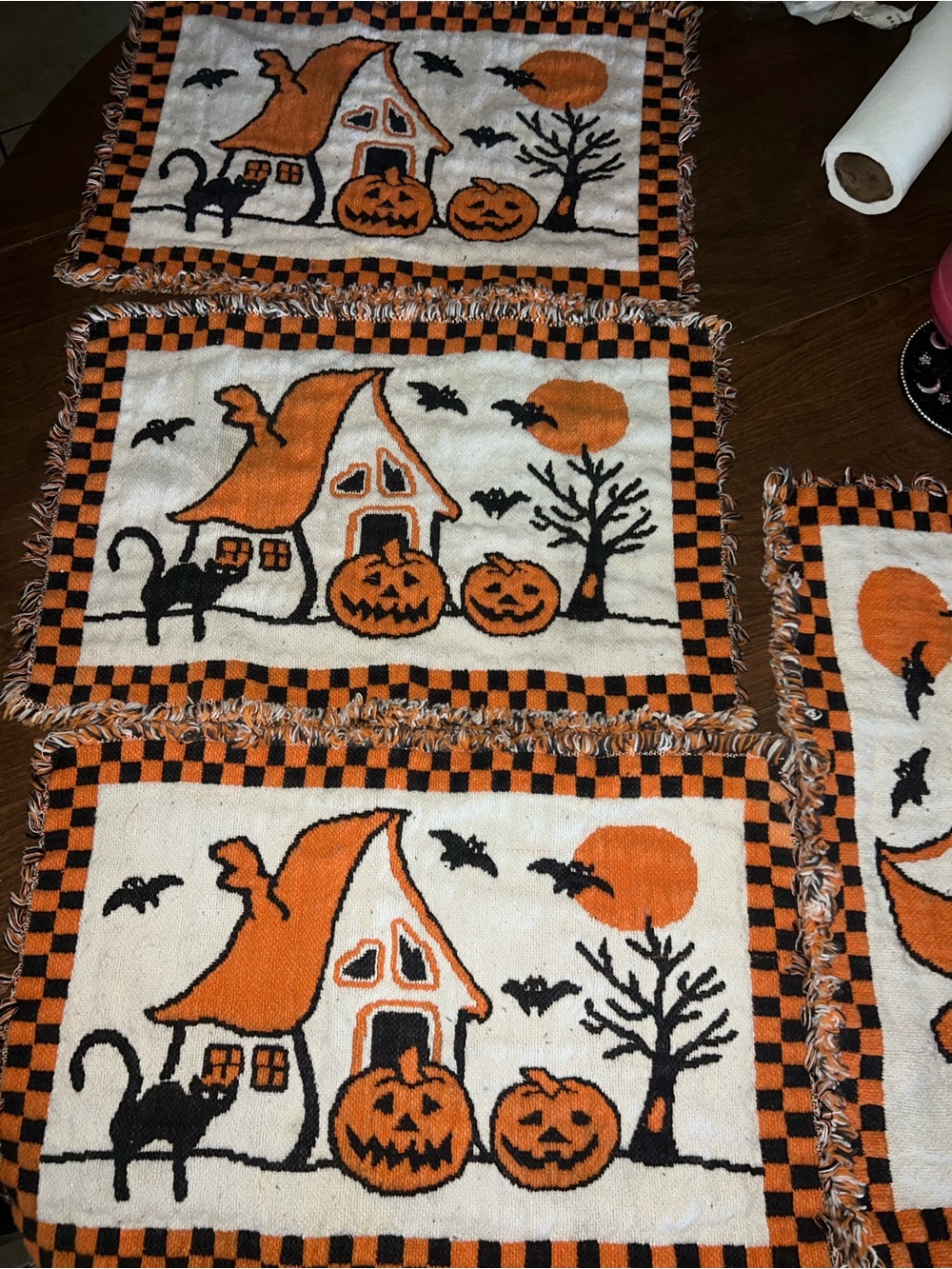Source Unknown Orange and Black Halloween Placemat Set